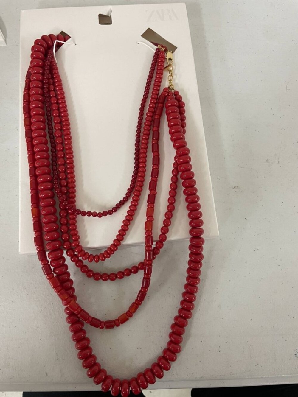 Zara Multi-Strand Red Beaded Statement Necklace Layered Fashion Jewelry New